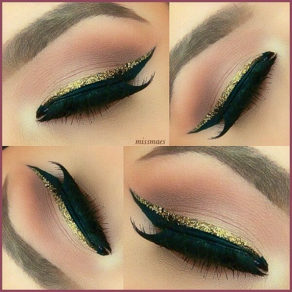 Black & Gold Glitter Winged Eyeliner by missmaes