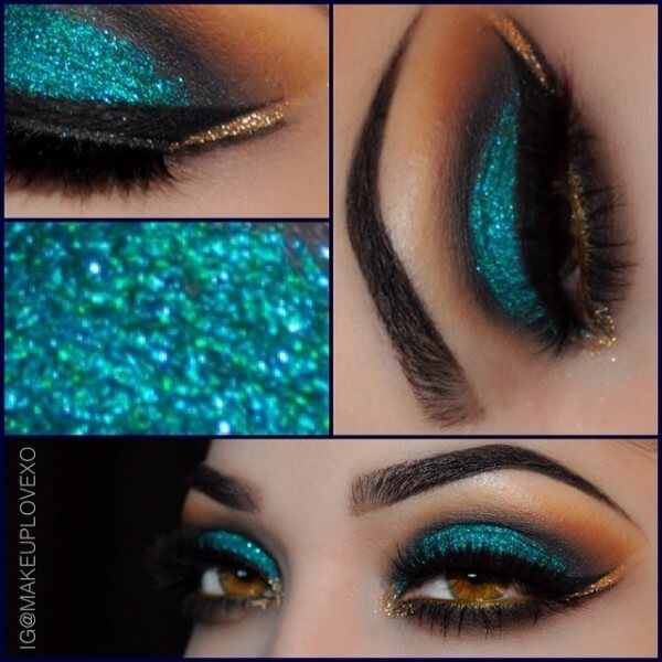 Glittery Teal & Gold Arabic Eyes by Jackie G.