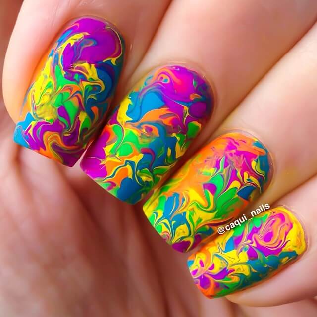 Neon Water Marble Nails Without The Water! By caqui_nails