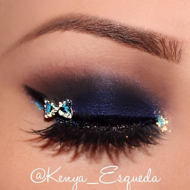 Navy Blue Smokey Eyes with Bow Accent by kenya_esqueda