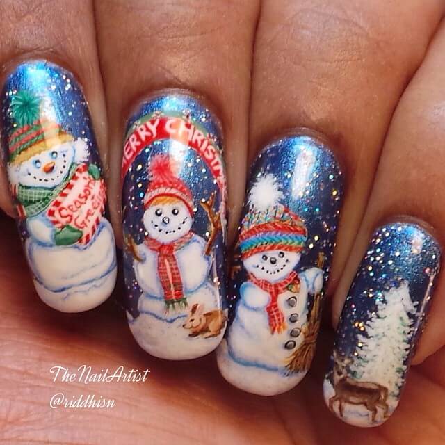 Snowmen | Christmas Nail Art by riddhisn