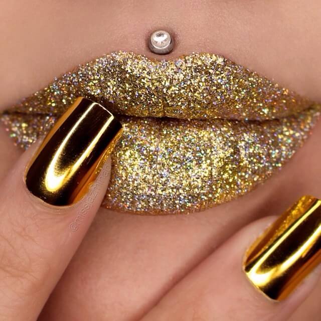 Gold Glitter Lips & Gold Nails | MissJazmina