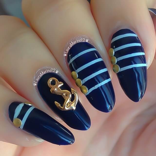 Nautical Stiletto Nails | Laura Merino