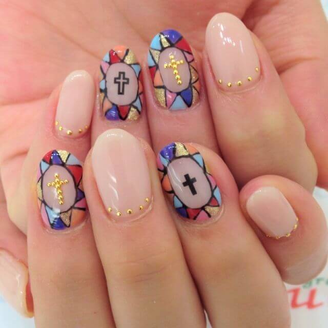 Stained Glass Nails with Crosses