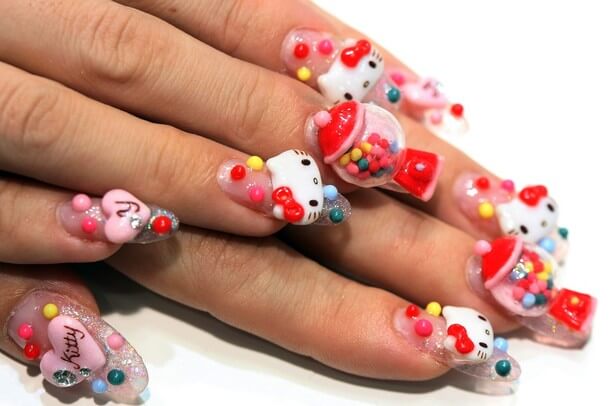 3D Hello Kitty Nail Art