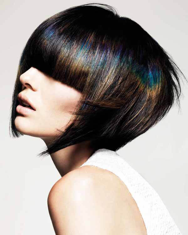 Sharp Bob with 'Petrol' Hair Color by Trevor Sorbie